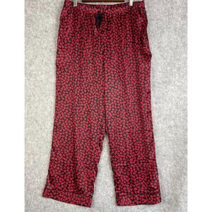 Victorias‎ Secret Pajama Pants Womens XL Red Black Heart Print Pull On Satin NWT
